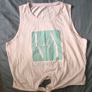 LA Print Tie at the Bottom Pink Tank Top